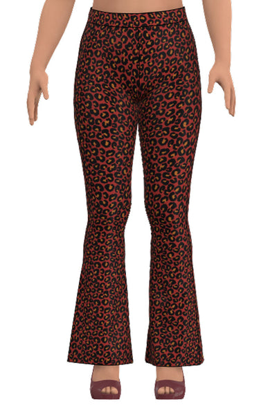 Leggings med utsvängda ben, så kallad bootcut, resår i midjan och längd ner till ankeln i rött leopard tyg från märket Esther & Inez