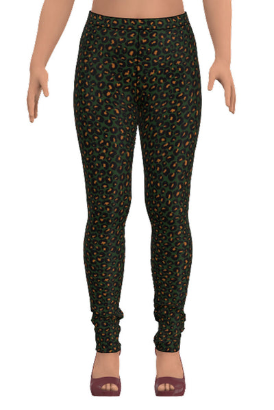 Leggings med resår i midjan i grönt leopard mönster från märket Esther & Inez